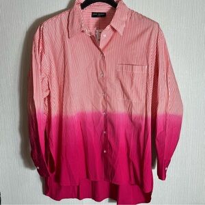 Lane Bryant The Fit That Flatters Pink Stripe Ombré Button Down Shirt 22/24 NWT
